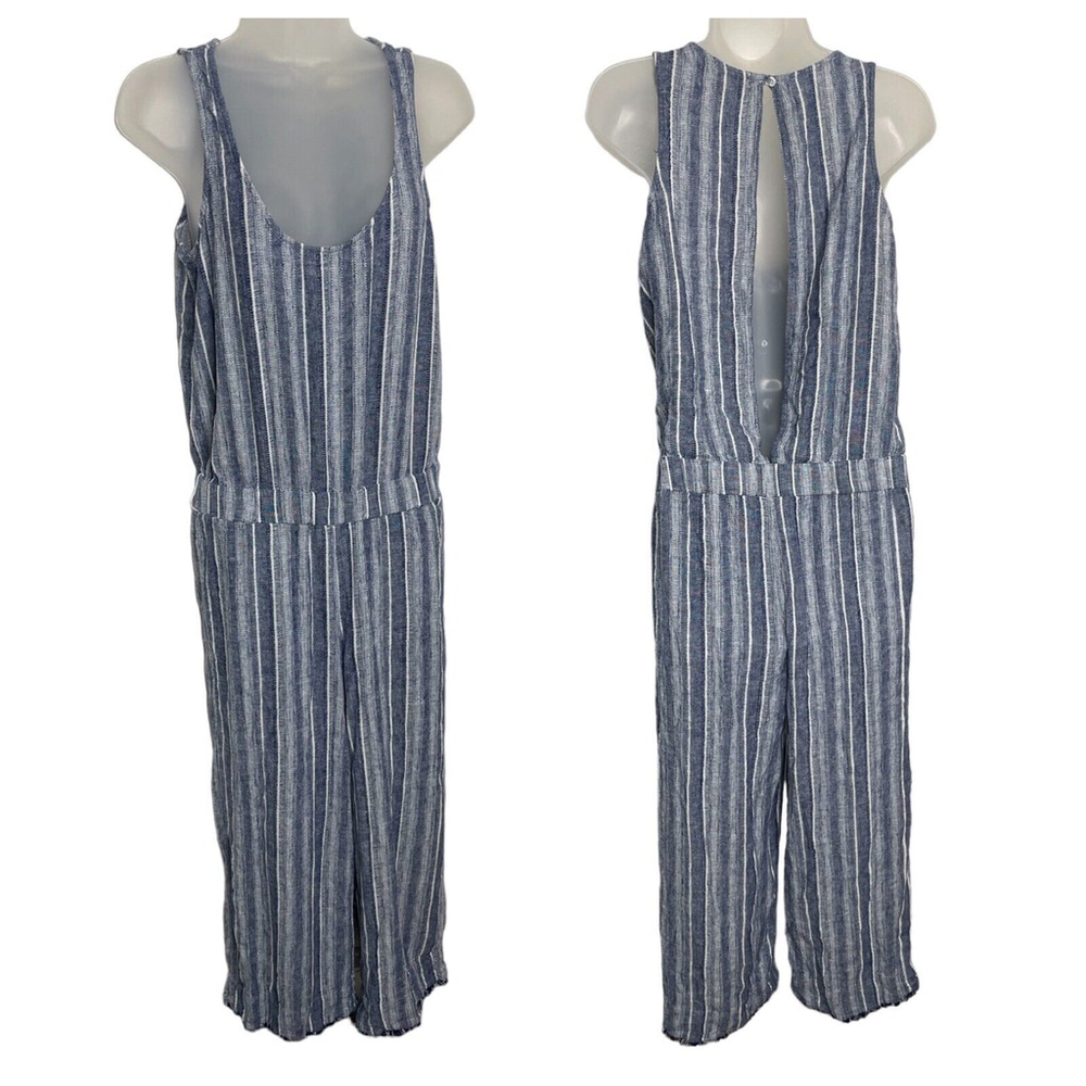 Cloth & Stone WomenLinen Jumpsuit XS Blue Striped Crop Wide Leg Boho No Belt